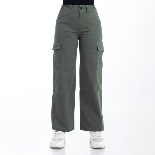 Pantalón Cintura Palazzo Cargo Plomo