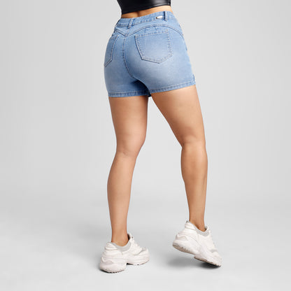 Falda Short a la cintura - Celeste