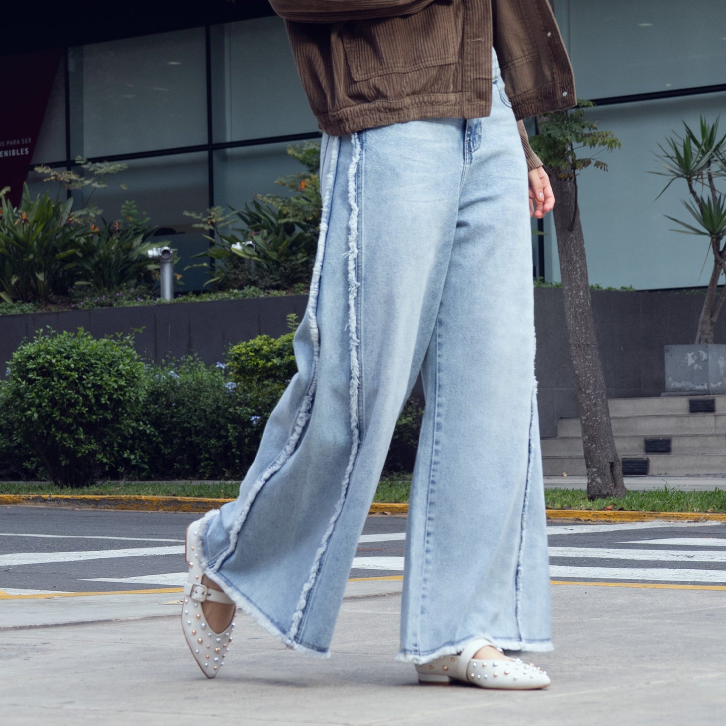 Pantalón Celina Cintura Wide Flare 1b Cristal Frosteado