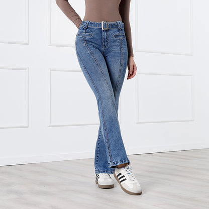 Pantalón Jean cintura Flare con Correa