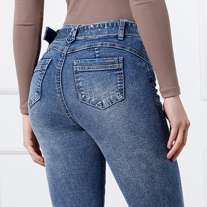 Pantalón Jean cintura Flare con Correa