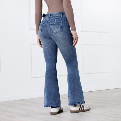 Pantalón Jean cintura Flare con Correa