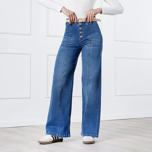 Pantalón Jean Liliana Wide Leg con Correa