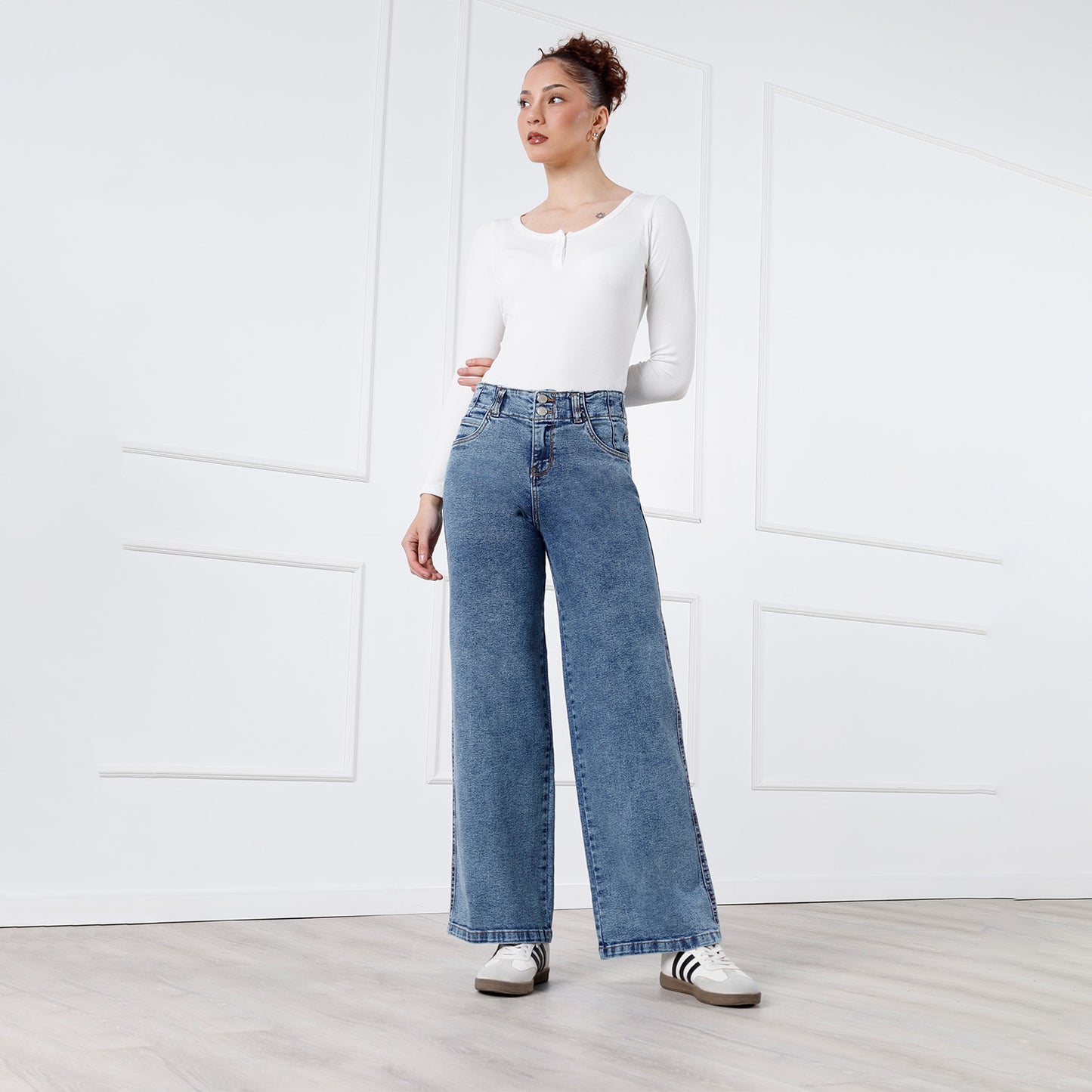 Pantalón Jean Gaela Cristal Wide Leg 2 botones