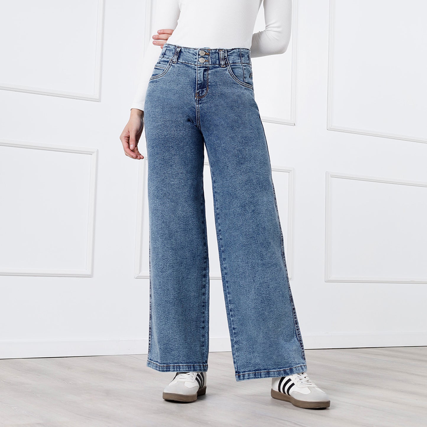 Pantalón Jean Gaela Cristal Wide Leg 2 botones