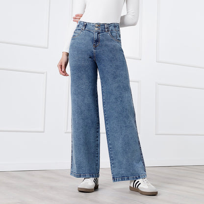 Pantalón Jean Gaela Cristal Wide Leg 2 botones