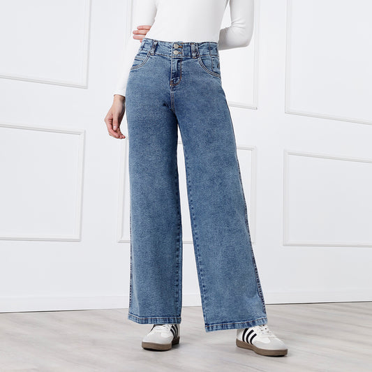 Pantalón Jean Gaela Cristal Wide Leg 2 botones