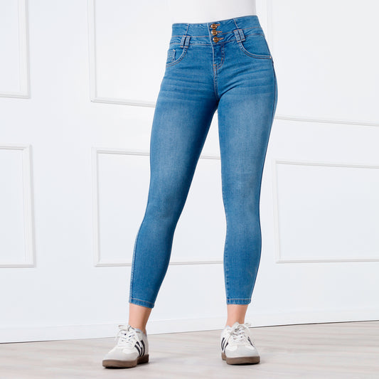 Pantalón Jean Safira Pitillo Push Up 3 Botones
