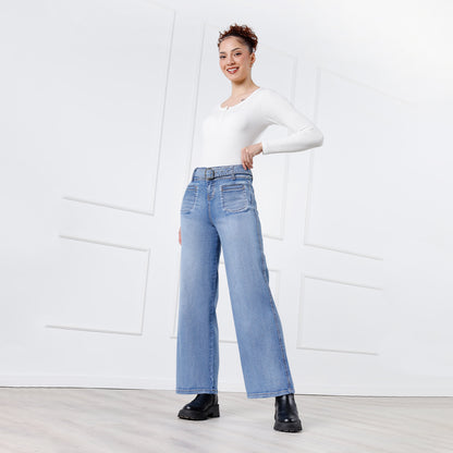 Pantalón Jean Adasa Wide Leg con Correa