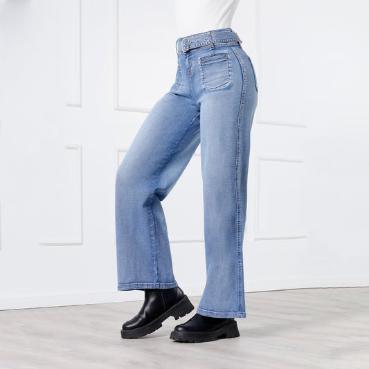 Pantalón Jean Adasa Wide Leg con Correa