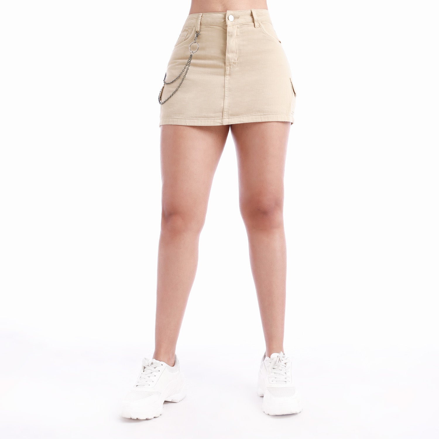 Falda short cintura mujer beige