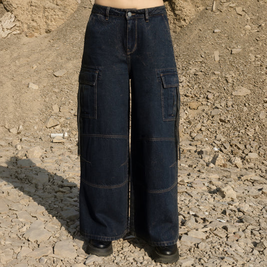 Jean Wide Loose Cargo Pepper Frosteado