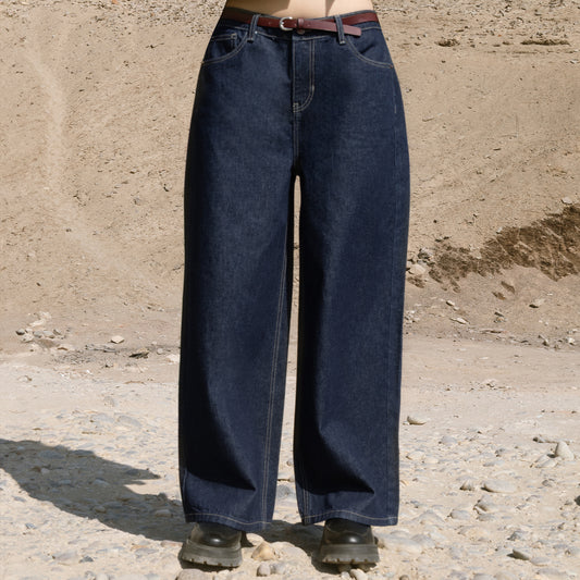 Jean Cintura Wide Leg Cadera Raw Natural