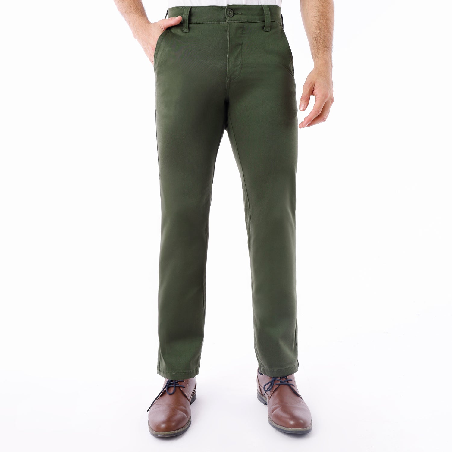 Pantalón Drill Hombre Satinado Regular Fit Verde Militar