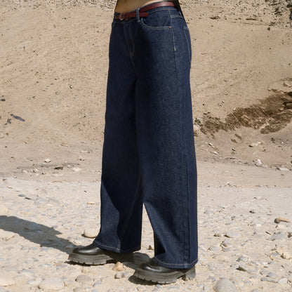 Jean Cintura Wide Leg Cadera Raw Natural