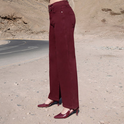 Jean Cintura Wide Leg C/correa Guinda