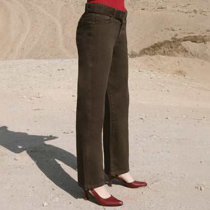 Jean Cintura Wide Leg Correa Marrón