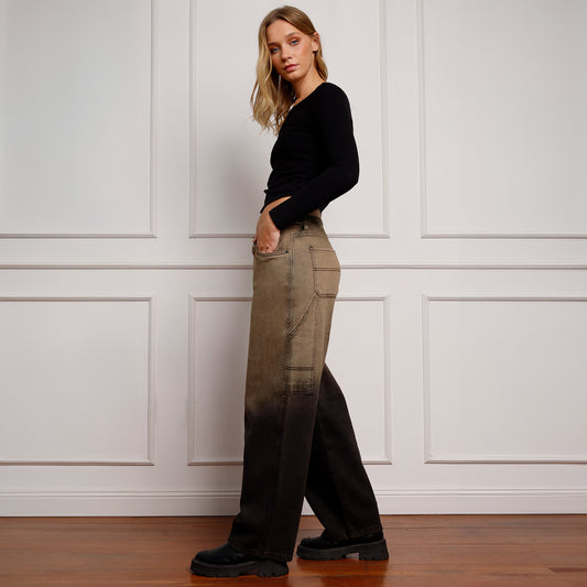 Jean Cintura Baggy Loose Negro Frost+marrón