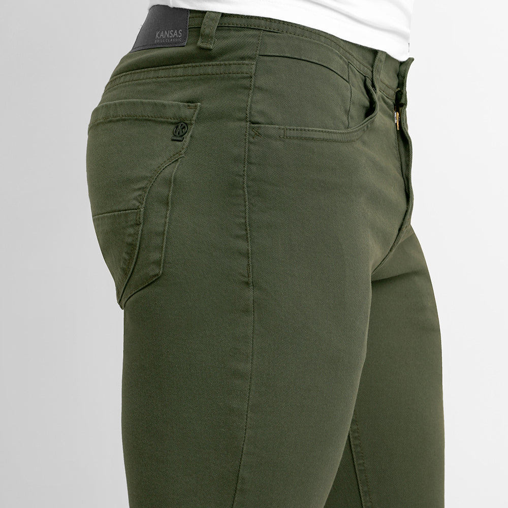 Pantal n Drill Hombre Slim Fit Verde Militar 230640