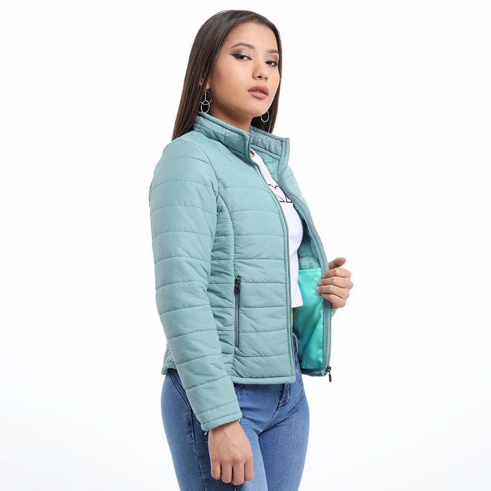 Casaca Impermeable/Peluche Mujer Verde Cemento - 611139