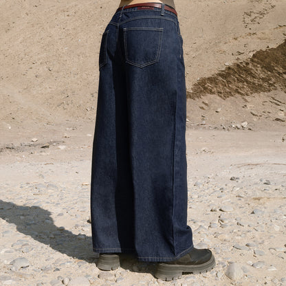 Jean Cintura Wide Leg Cadera Raw Natural