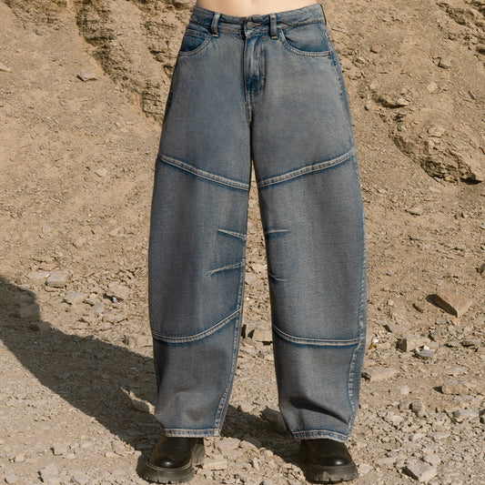 Jean Fit Barrel Pepper Trapeado Contaminado