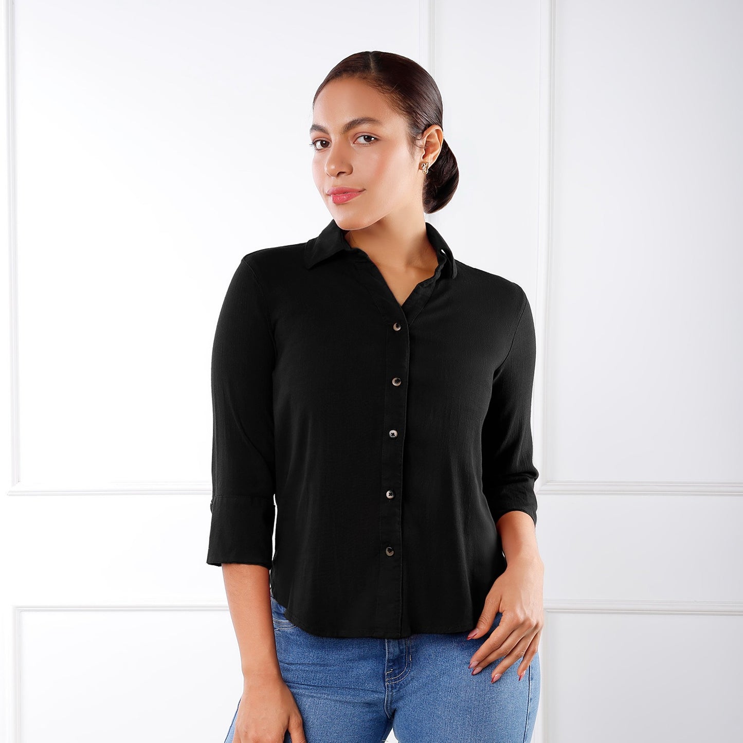 Blusa Dama Rose Manga 3/4 – Color Negro