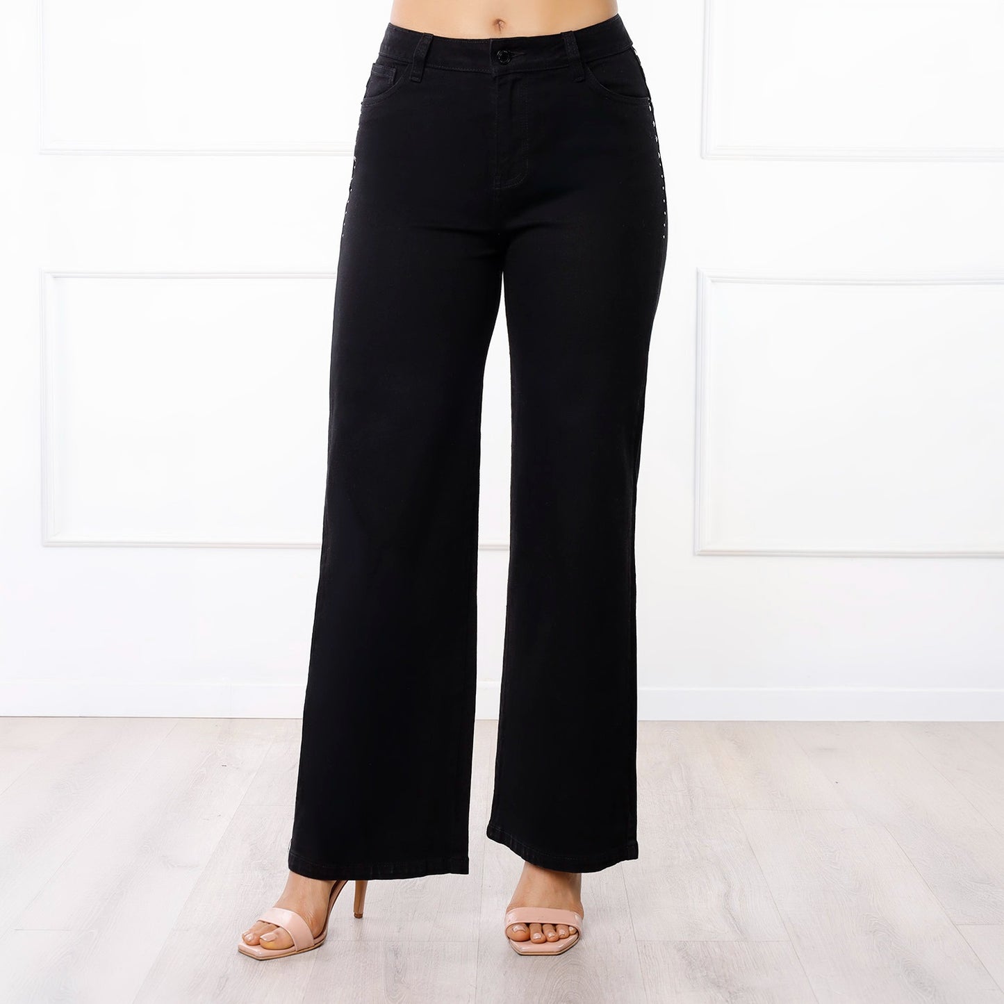 Pantalón Dama Drithi Cintura Wide Leg 1 Botón – Color Negro
