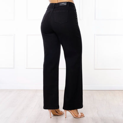 Pantalón Dama Drithi Cintura Wide Leg 1 Botón – Color Negro