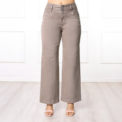 Pantalón Dama Merly Cintura Wide Leg 3 Botones – Color Mocca