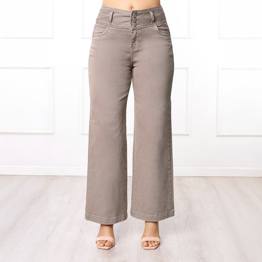 Pantalón Dama Merly Cintura Wide Leg 3 Botones – Color Mocca