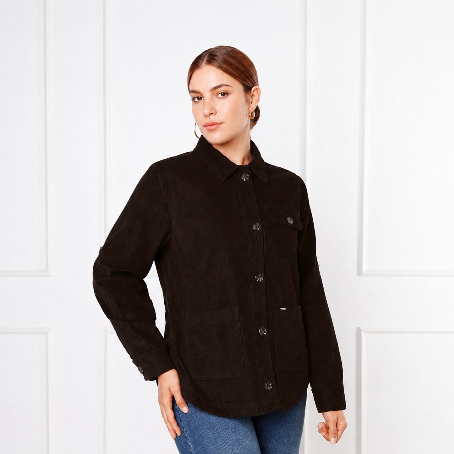 Camisaco Dama Lucy Corduroy Manga Larga – Color Marrón