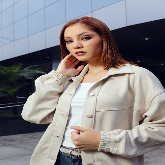 Casaca Dama Berea Suede Oversize Beige Osc